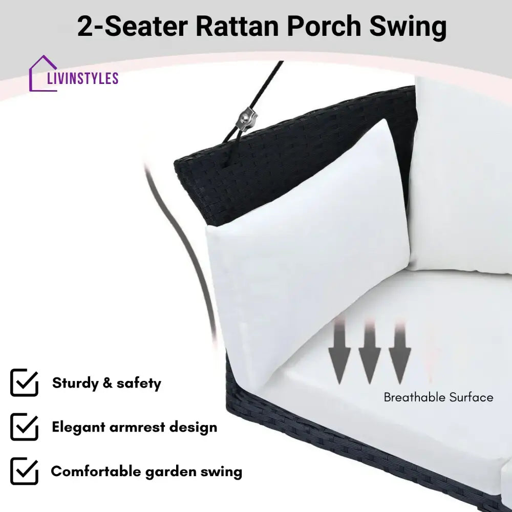 Ebube Outdoor Rattan Wicker Hanging Swing Chair with Cushion - Swing