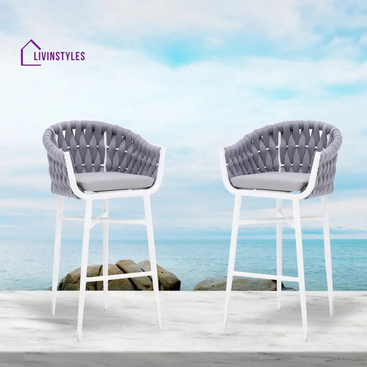 Ece Outdoor Patio Bar Chair 2 Chairs For Balcony Braided & Rope - Grey - Bar Sets