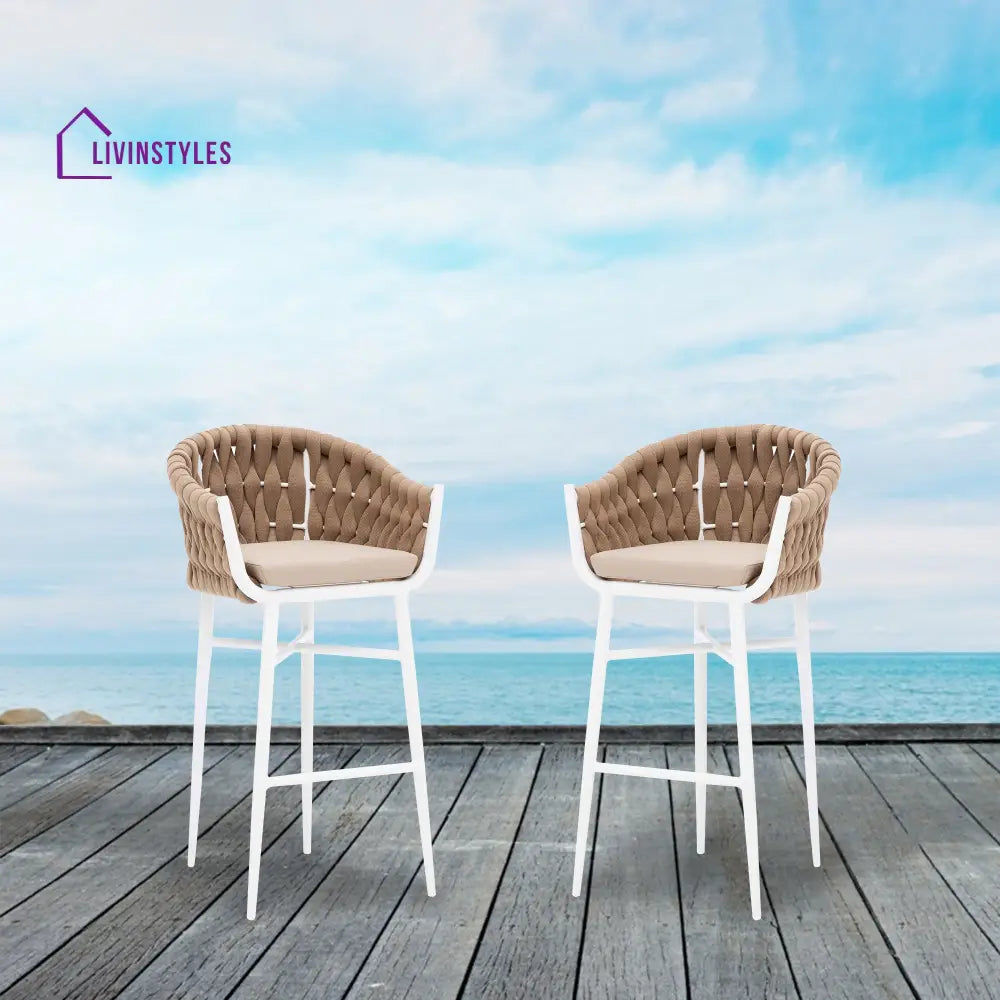 Ece Outdoor Patio Bar Chair 2 Chairs For Balcony Braided & Rope - Light Brown - Bar Sets