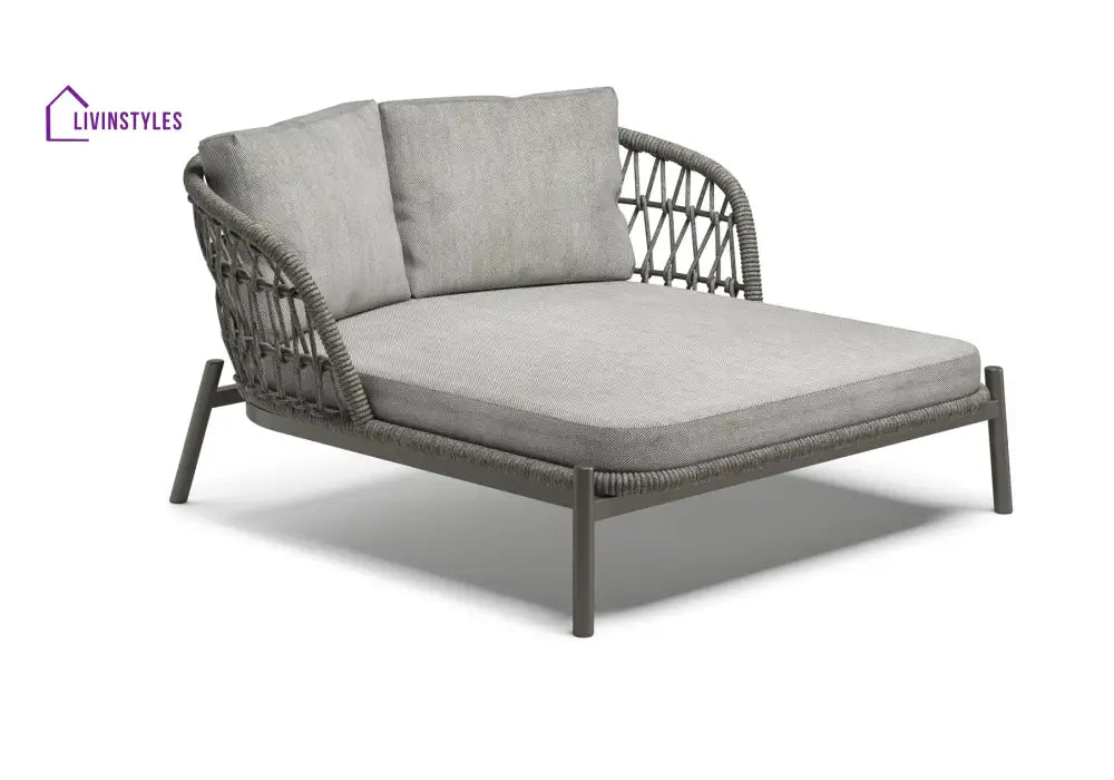 Ecer Outdoor Poolside Sunbed With Cushion Daybed Braided & Rope - Grey - Sunbed