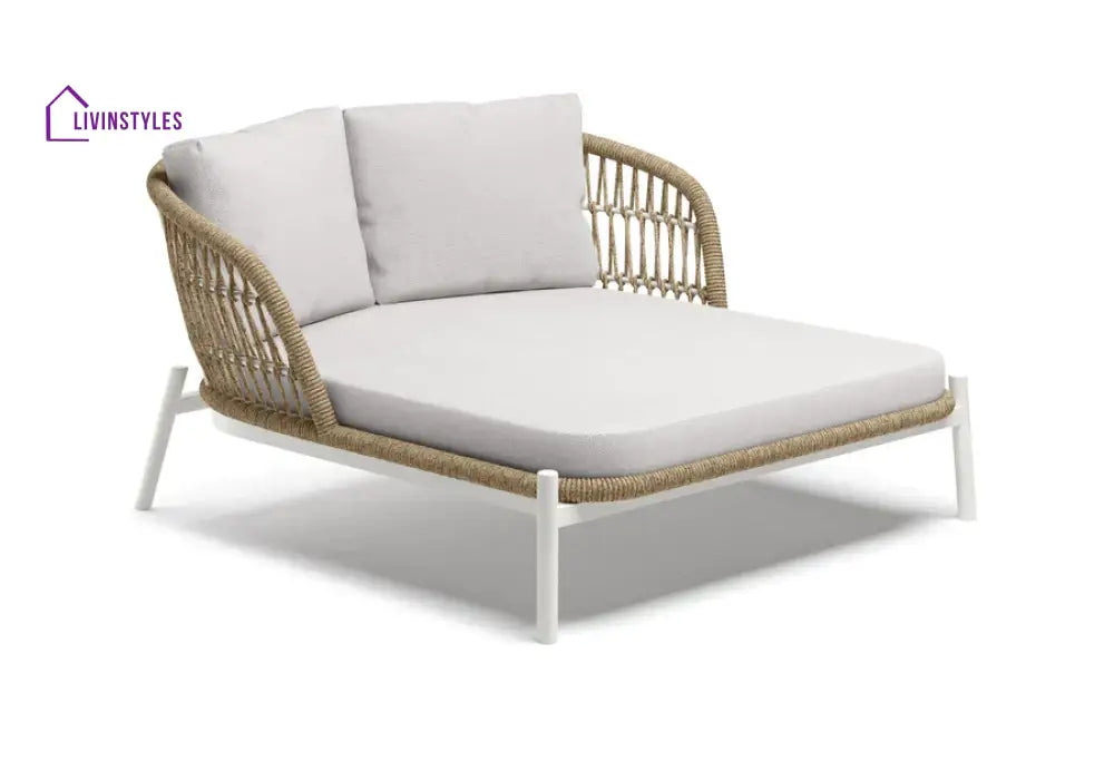 Ecer Outdoor Poolside Sunbed With Cushion Daybed Braided & Rope - White - Sunbed