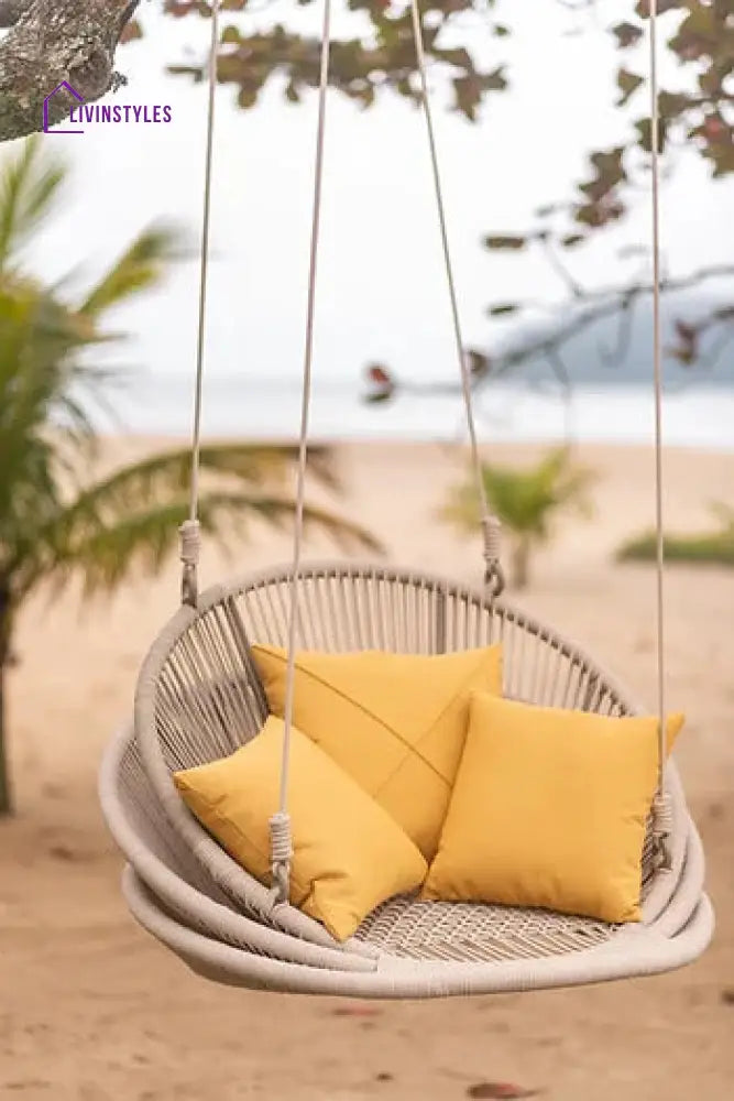 Edelmira Single Seater Hanging Swing Without Stand For Balcony Garden Swing (Cream) Braided & Rope - Swings
