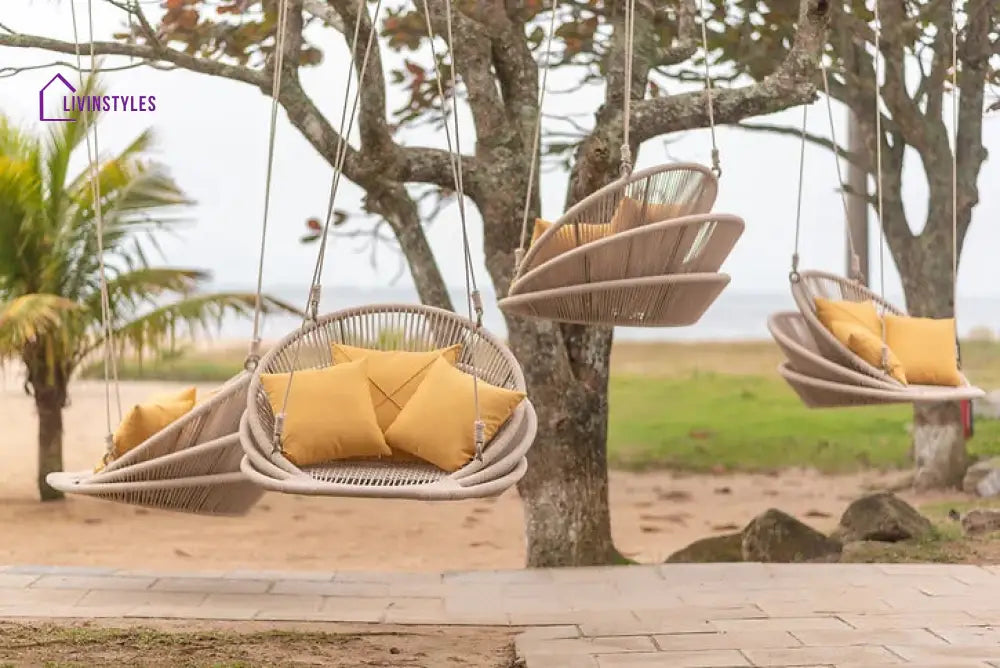 Edelmira Single Seater Hanging Swing Without Stand For Balcony Garden Swing (Cream) Braided & Rope - Swings