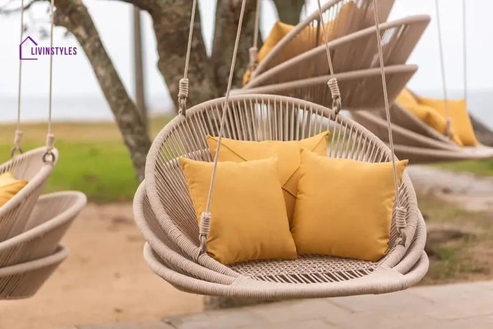 Edelmira Single Seater Hanging Swing Without Stand For Balcony Garden Swing (Cream) Braided & Rope - Swings