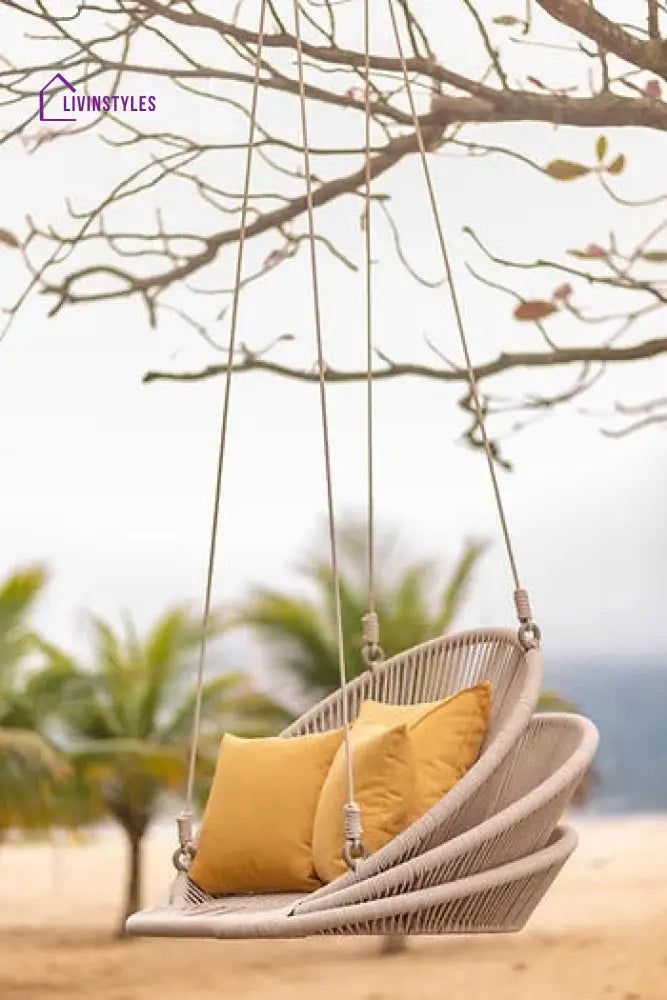 Edelmira Single Seater Hanging Swing Without Stand For Balcony Garden Swing (Cream) Braided & Rope - Swings