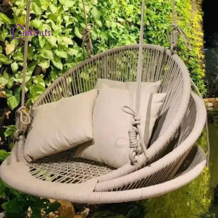 Edelmira Single Seater Hanging Swing Without Stand For Balcony Garden Swing (Cream) Braided & Rope - Swings