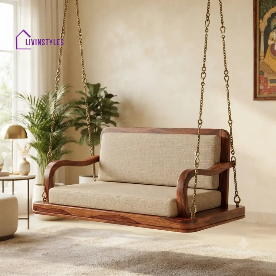 Edgar 2 Seater Wooden Swing for Home | Wooden Jhula for home