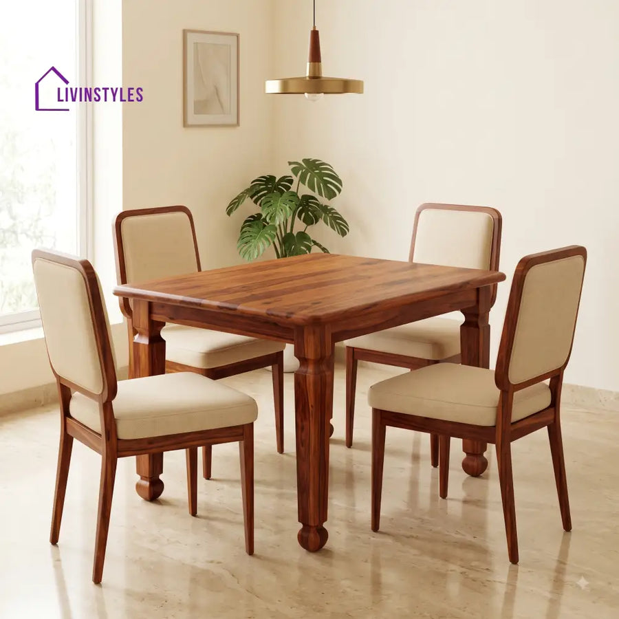 Edgar Premium Solid Wood 4 Seater Dining Table Set