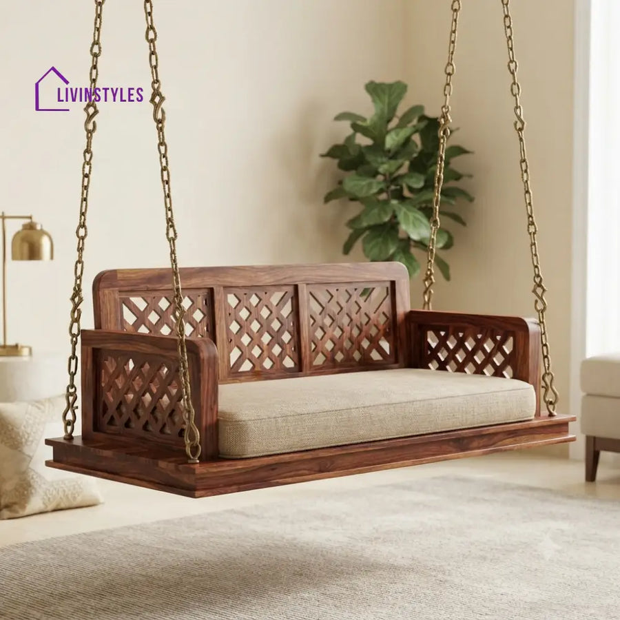 Edith 2 Seater Wooden Swing for Home | Wooden Jhula for home