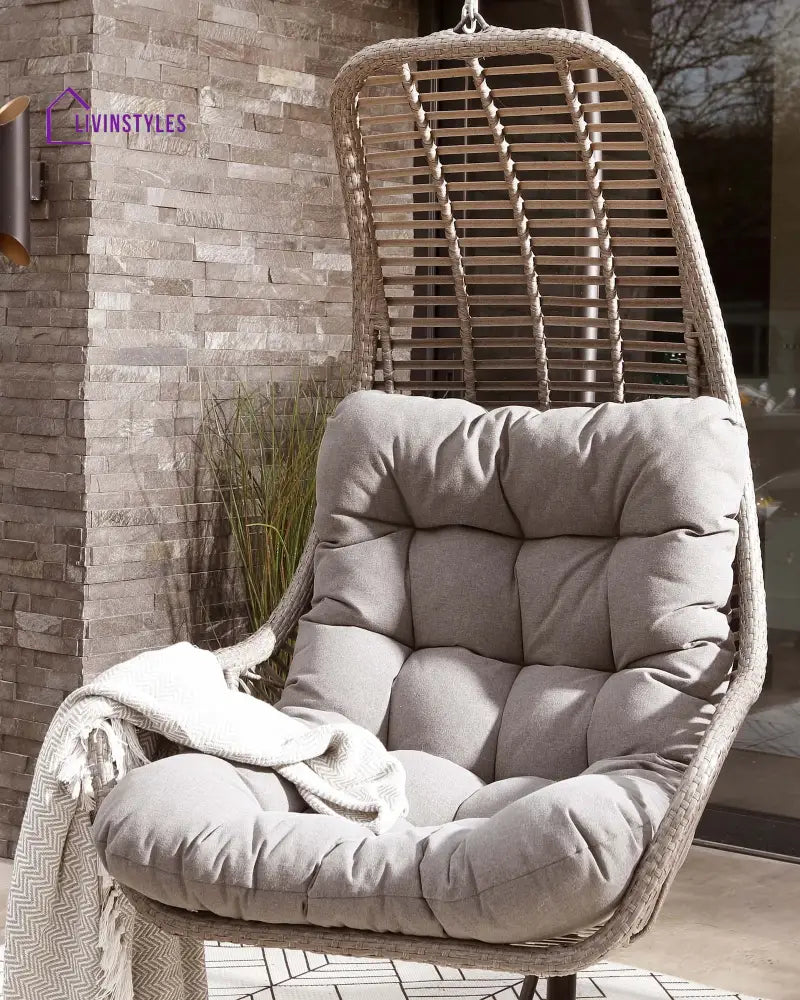 Edmondo Single Seater Hanging Swing With Stand For Balcony Garden Swing (Grey) - Swings