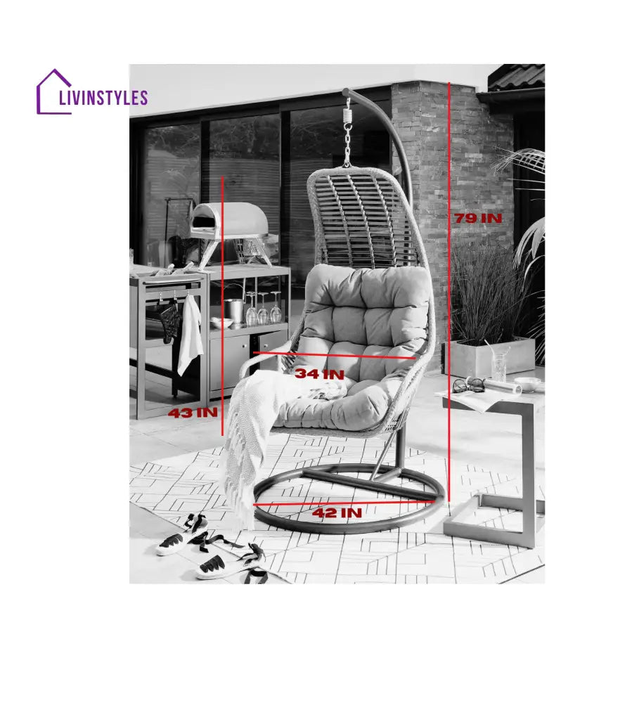 Edmondo Single Seater Hanging Swing With Stand For Balcony Garden Swing (Grey) - Swings