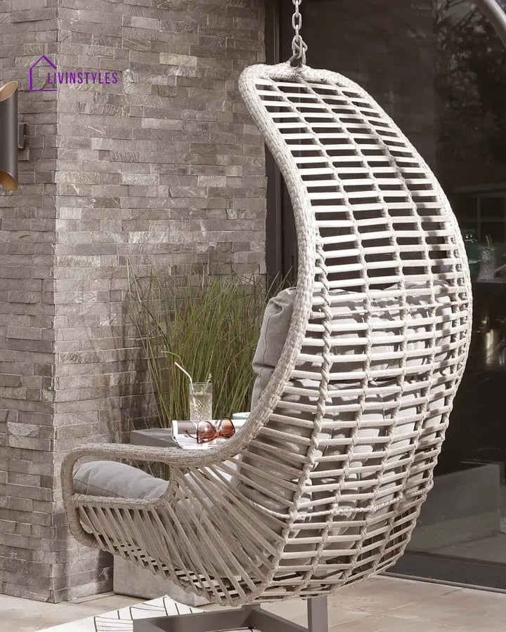 Edmondo Single Seater Hanging Swing With Stand For Balcony Garden Swing (Grey) - Swings