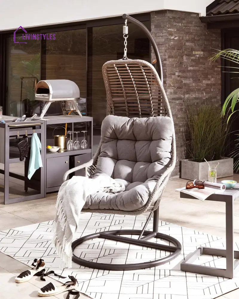 Edmondo Single Seater Hanging Swing With Stand For Balcony Garden Swing (Grey) - Swings