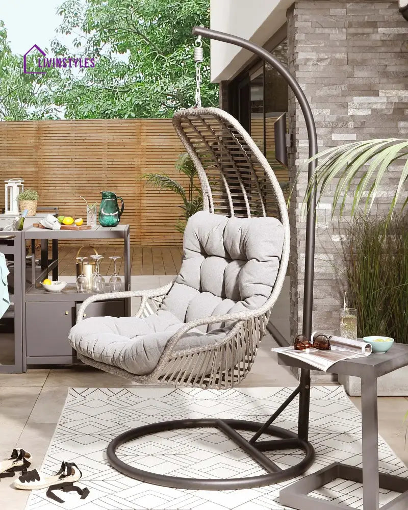 Edmondo Single Seater Hanging Swing With Stand For Balcony Garden Swing (Grey) - Swings