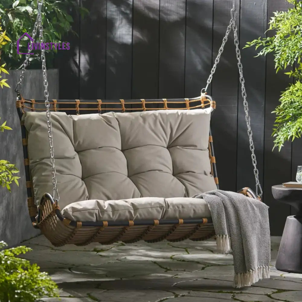 Edris Double Seater Hanging Swing Without Stand For Balcony Garden Swing - Beige - Swings