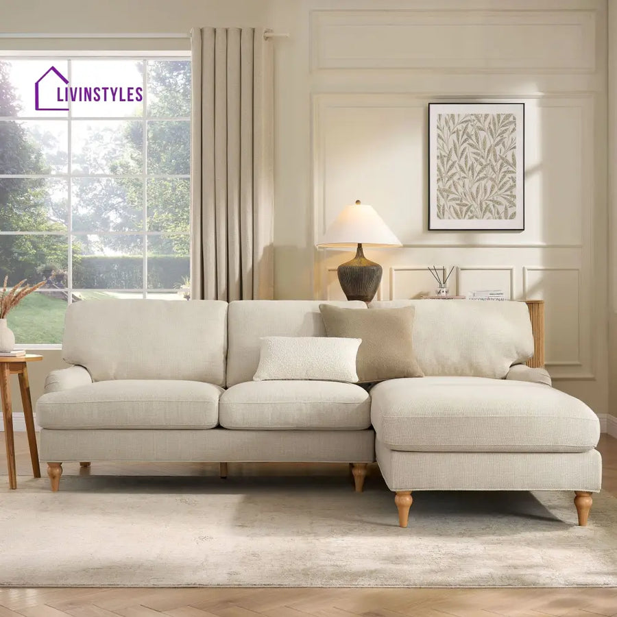 Eduardo Right Hand Chaise Sofa - Beige - Sofas