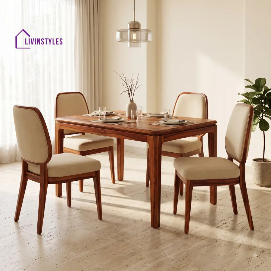 Edward Premium Solid Wood 4 Seater Dining Table Set