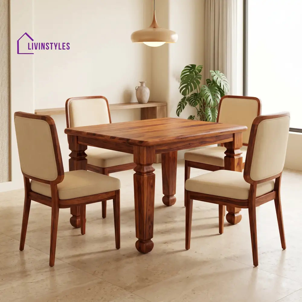 Edwin Premium Solid Wood 4 Seater Dining Table Set