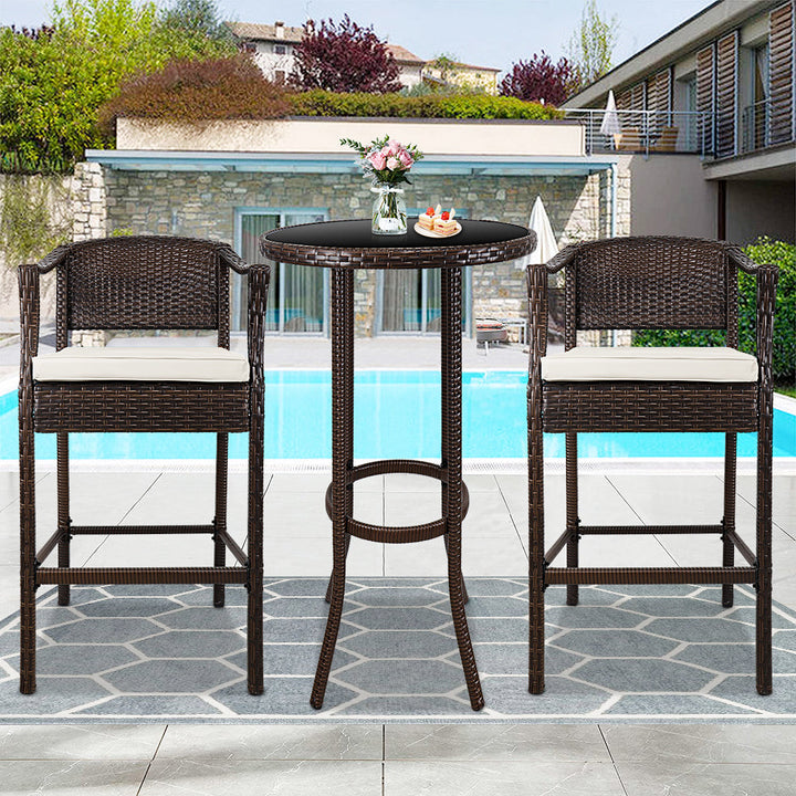 Fiore Outdoor Patio Bar Sets 2 Chairs and 1 Table (Brown)