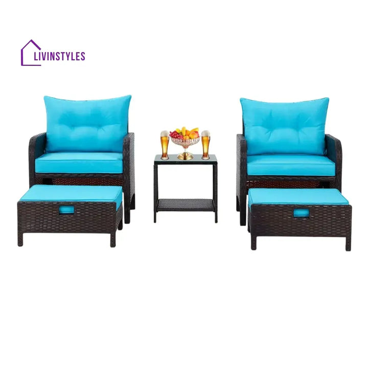 Eesha Outdoor 5 Piece Patio Wicker Furniture Set - Patio Sofa Set