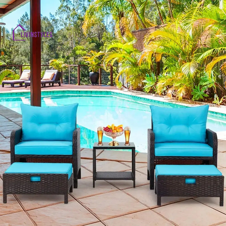 Eesha Outdoor 5 Piece Patio Wicker Furniture Set - Patio Sofa Set