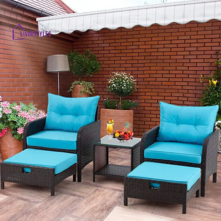 Eesha Outdoor 5 Piece Patio Wicker Furniture Set - Patio Sofa Set