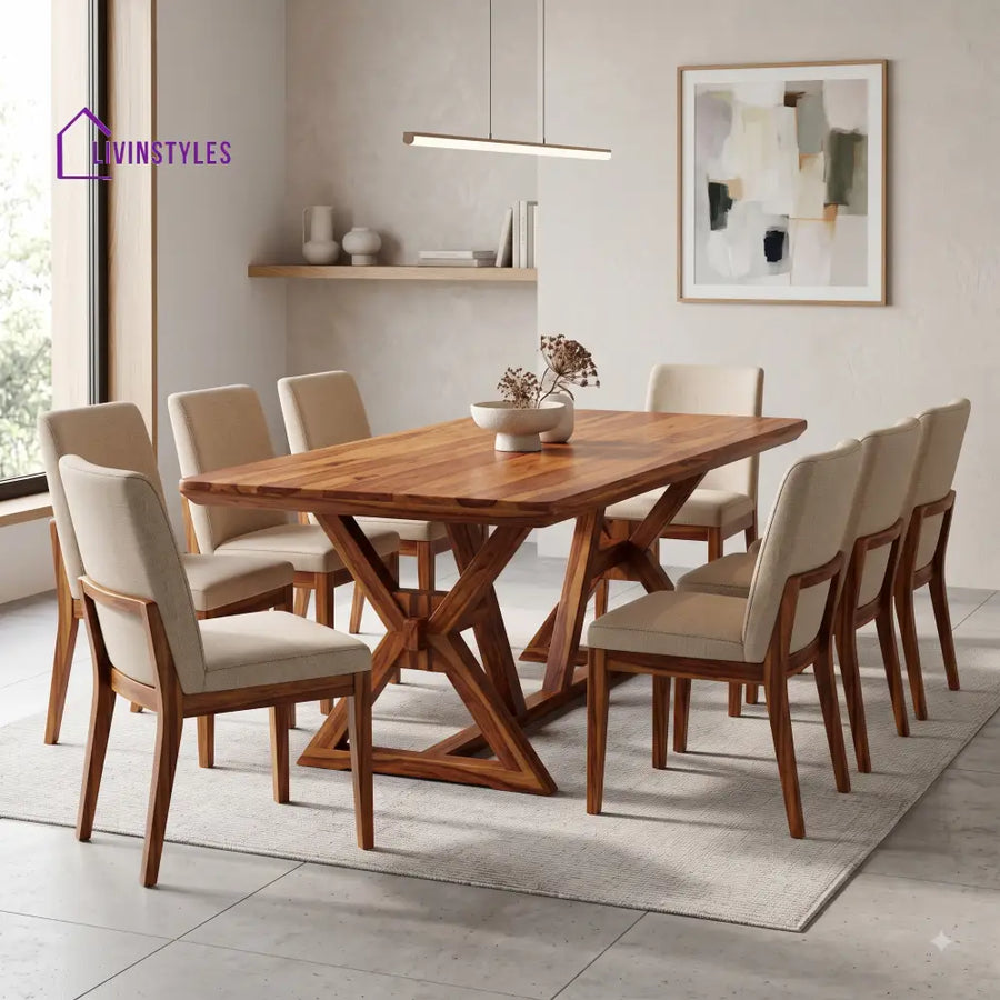 Eesha Premium Solid Wood 8 Seater Dining Table Set