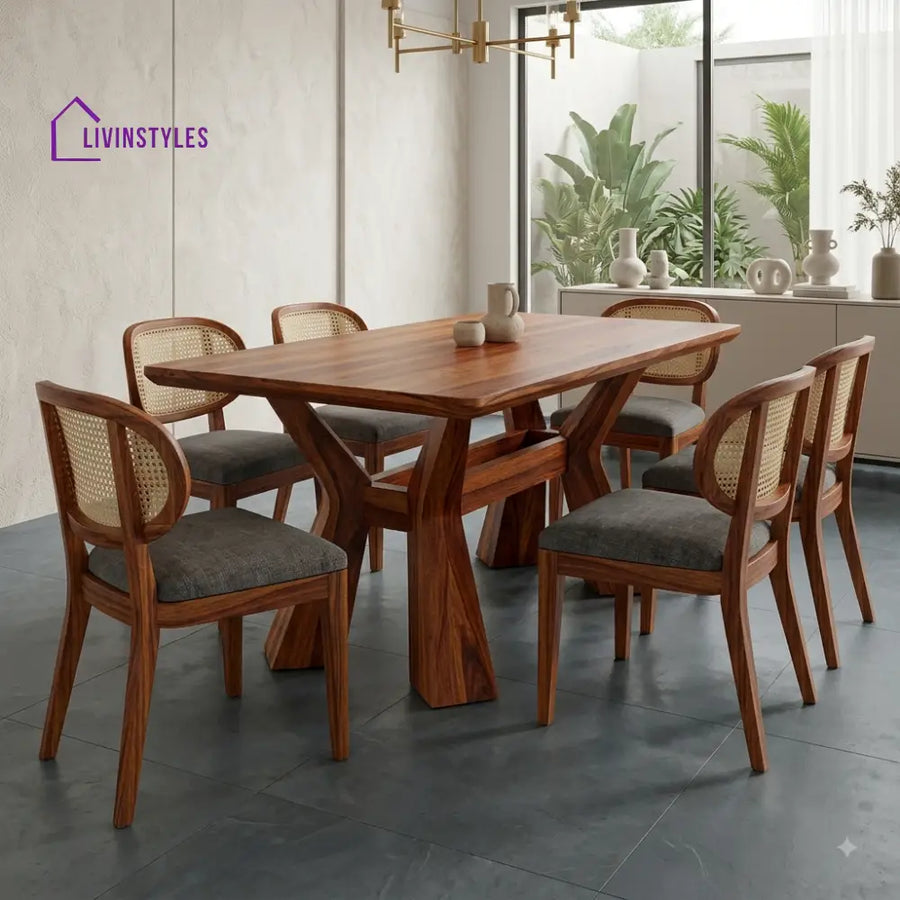 Eesha Premium Wooden 6 Seater Dining Table Set