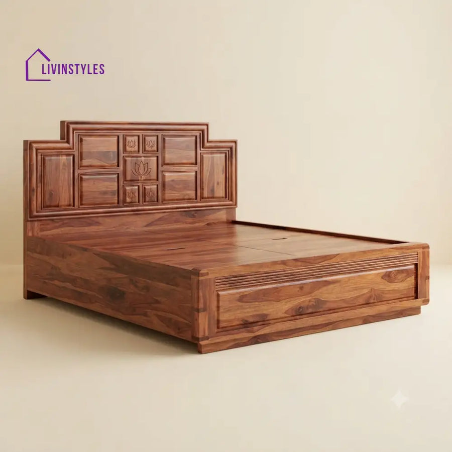 Eesha Sheesham Wood Bed With Box Storage | Wooden Bed