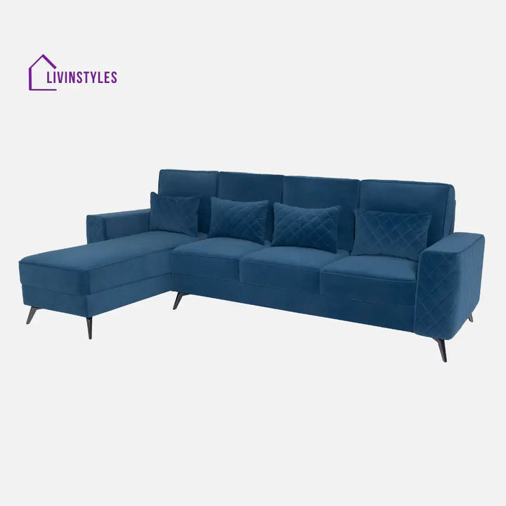 Efrem Sapphire Blue Fabric 3 Seater Sofa With Lounger