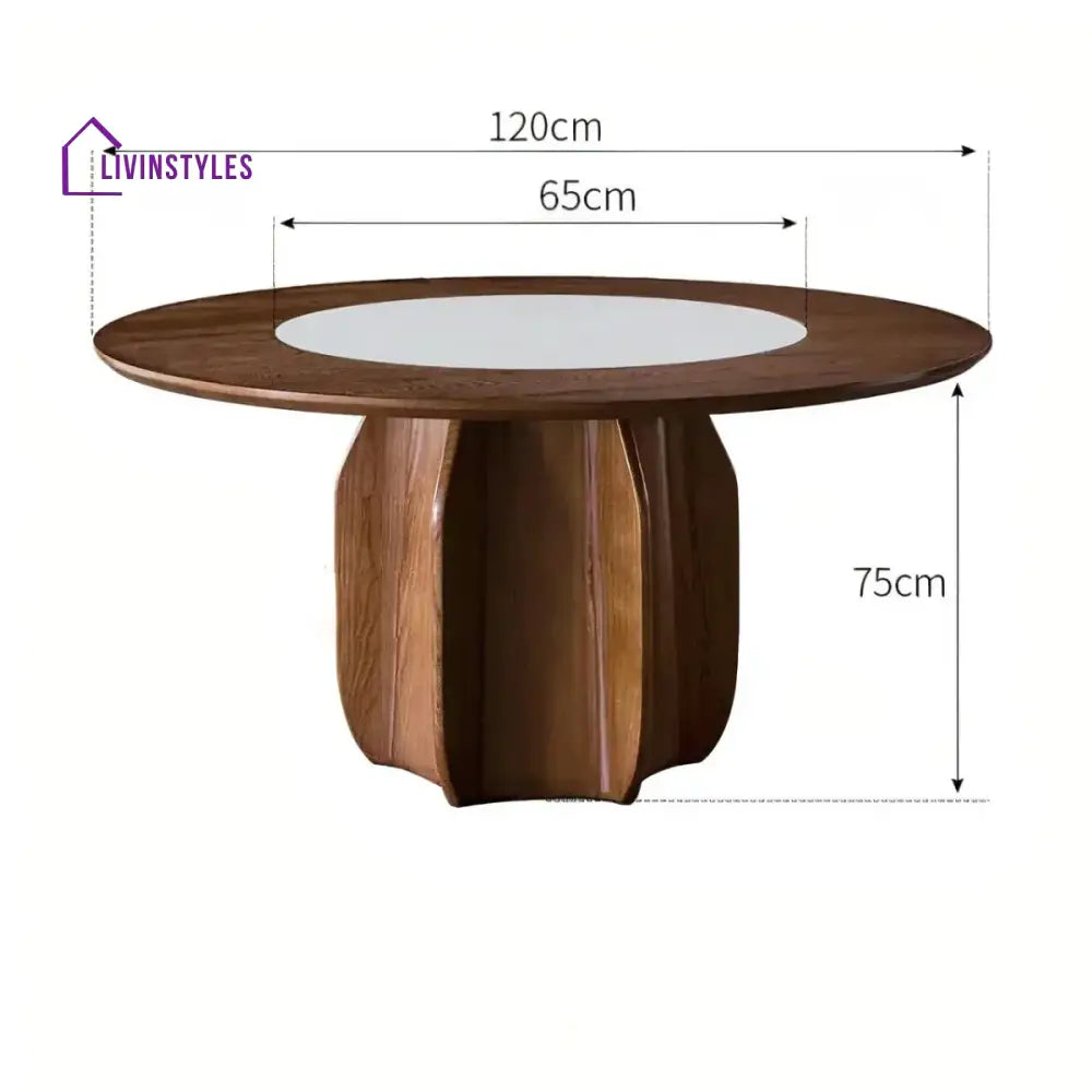 Ehan Marble Top Oak Wood Dining Table With walnut Finish
