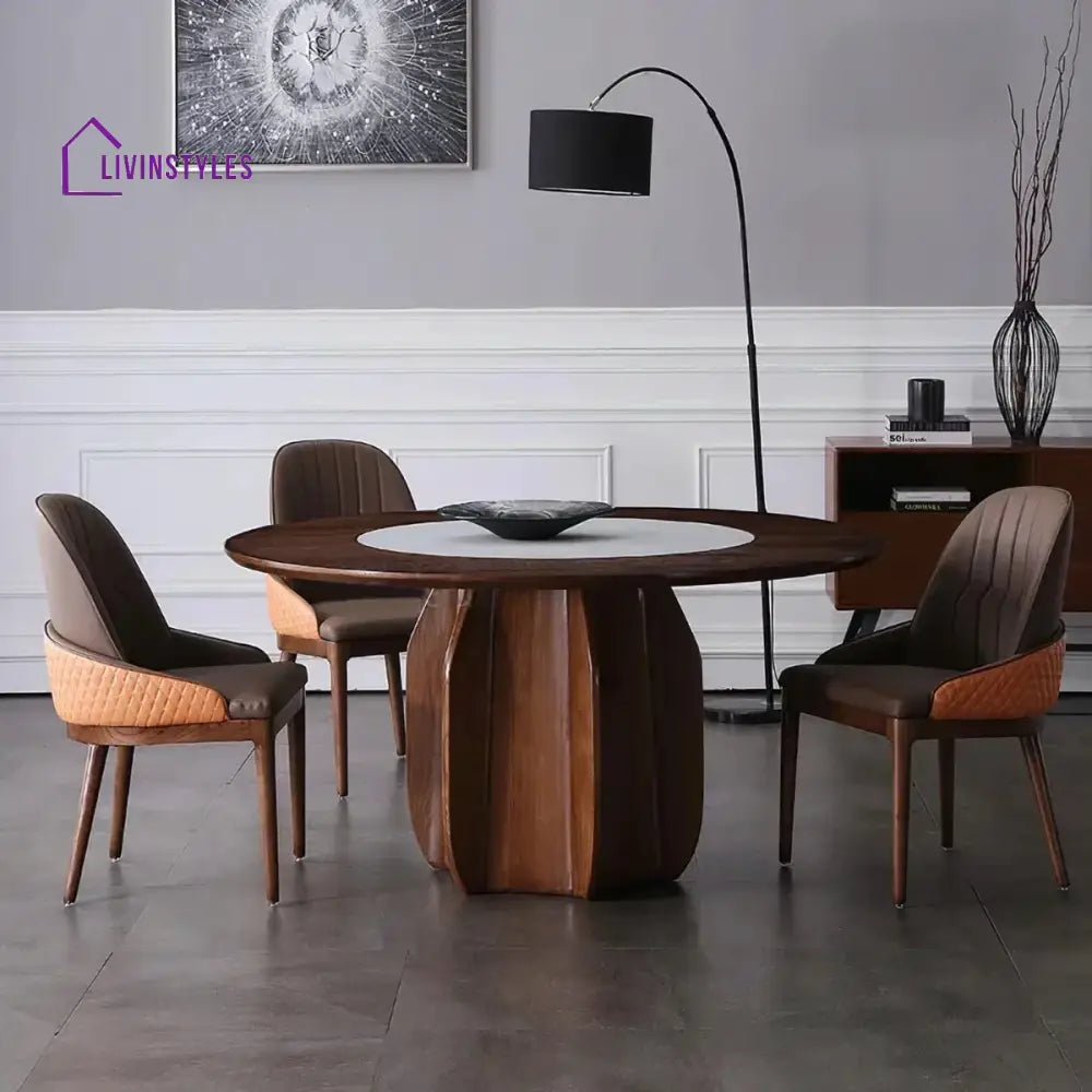 Ehan Marble Top Oak Wood Dining Table With walnut Finish