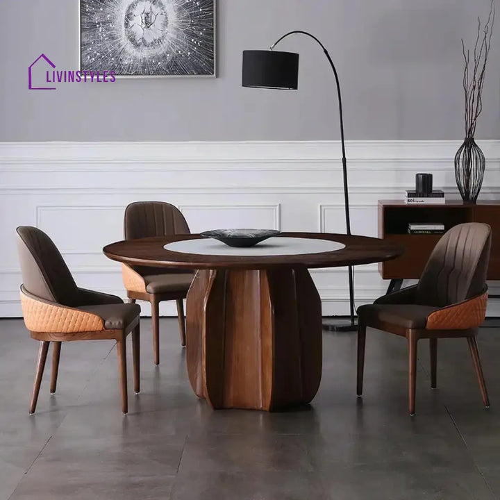 Ehan Marble Top Oak Wood Dining Table With walnut Finish