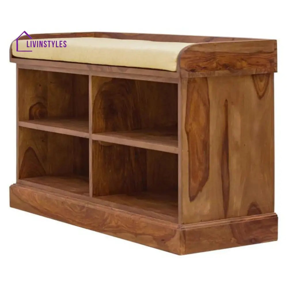Ehan Sheesham Wood 4 Open Shelves Shoe Rack with Seating