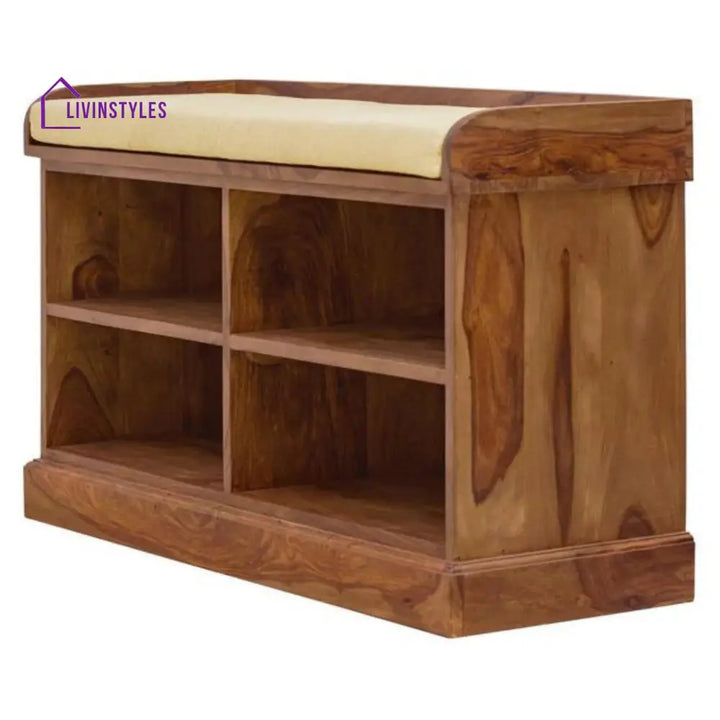 Ehan Sheesham Wood 4 Open Shelves Shoe Rack with Seating