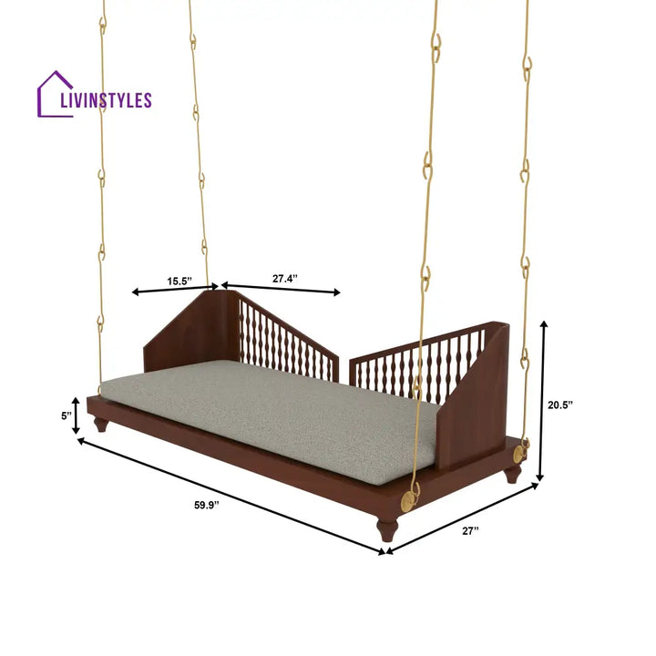 Eira Elegant Wooden Swing with Spindle Backrest and Cushion – Classic Comfort for Modern Homes Swing