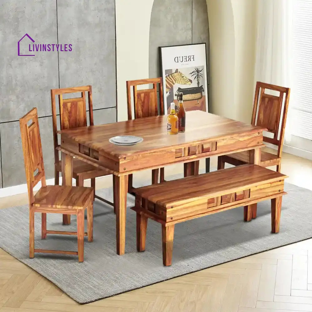 Niware Wooden 6 Seater Dining Set with Bench Natural Kitchen & Dining Furniture Sets