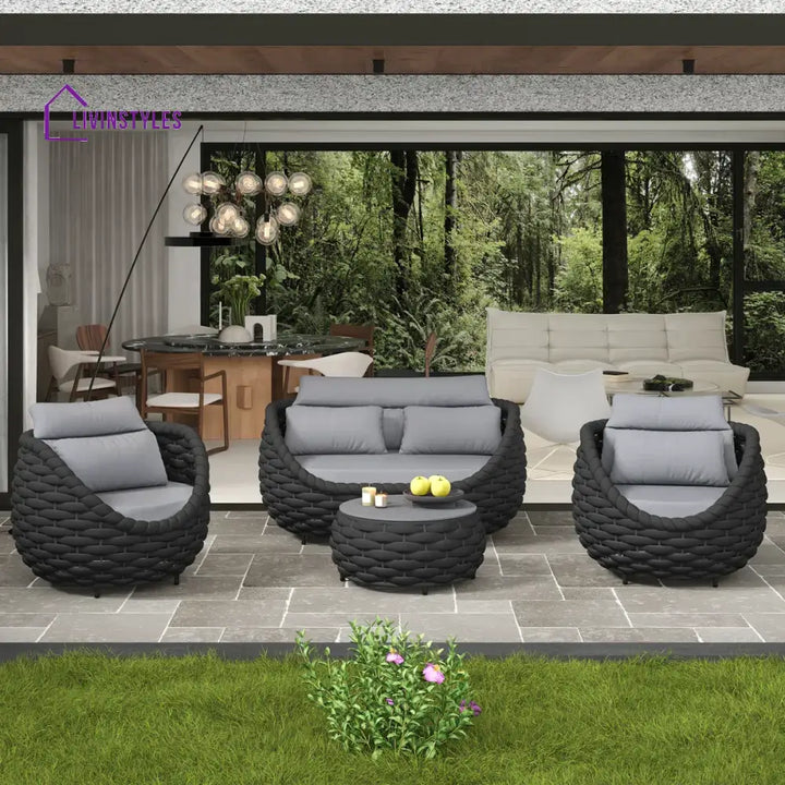 Eiva Outdoor Sofa Set 2 Seater 2 Single seater and 1 Center Table (Light Grey) Braided & Rope - Sofa Sets