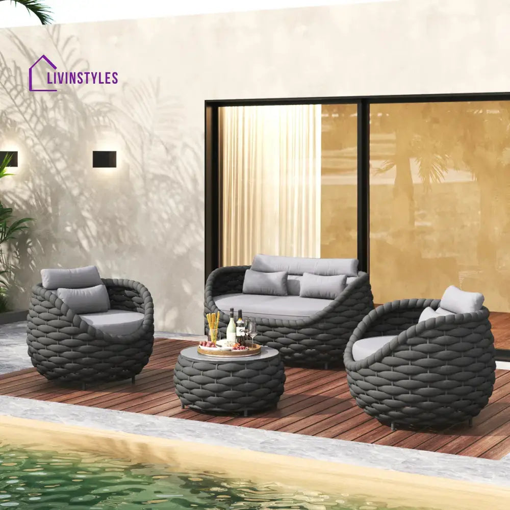 Eiva Outdoor Sofa Set 2 Seater 2 Single seater and 1 Center Table (Light Grey) Braided & Rope - Sofa Sets