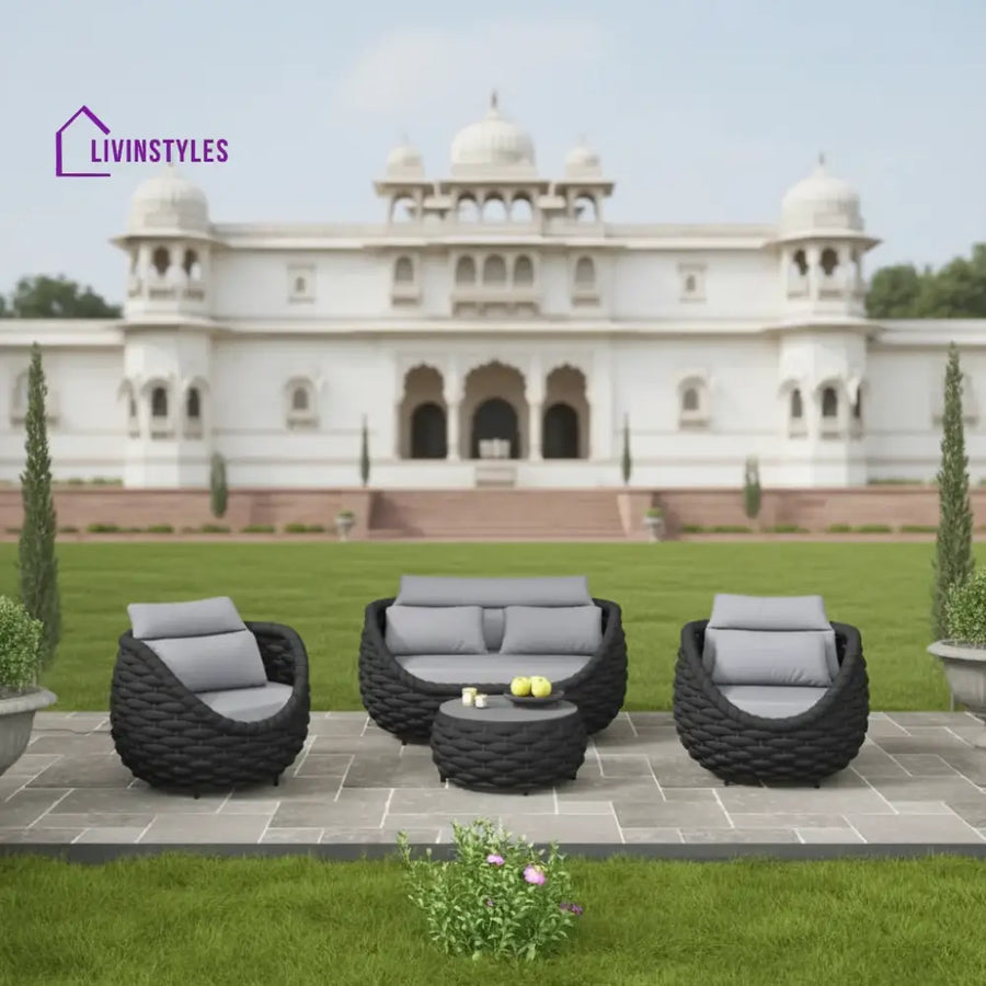 Eiva Outdoor Sofa Set 2 Seater 2 Single seater and 1 Center Table (Light Grey) Braided & Rope - Sofa Sets