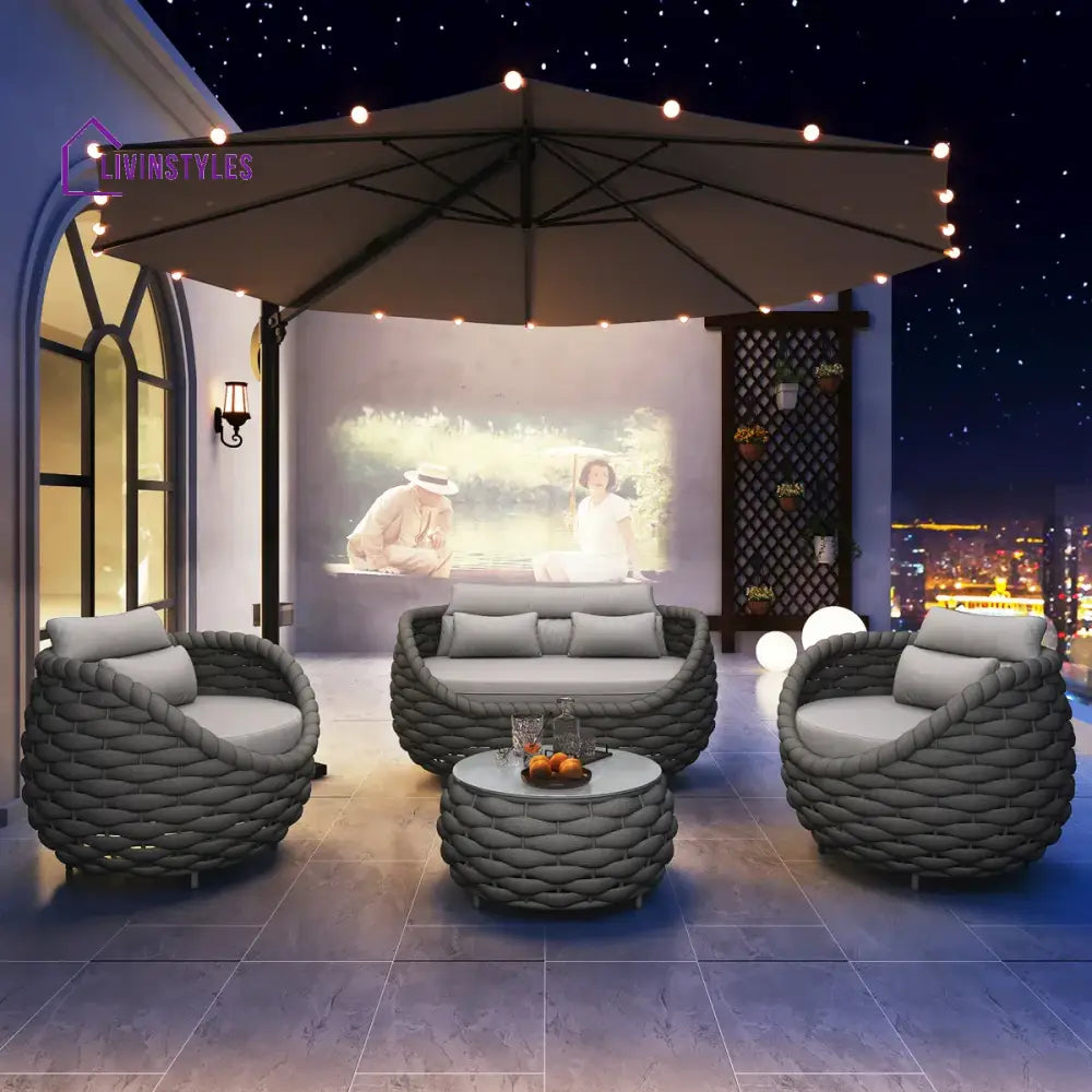 Eiva Outdoor Sofa Set 2 Seater 2 Single seater and 1 Center Table (Light Grey) Braided & Rope - Sofa Sets