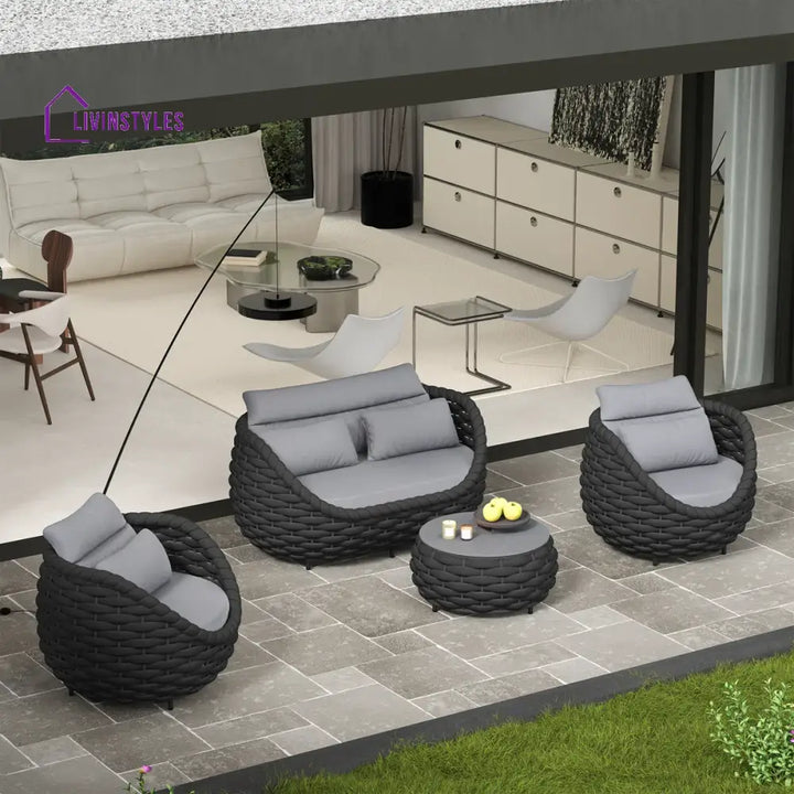 Eiva Outdoor Sofa Set 2 Seater 2 Single seater and 1 Center Table (Light Grey) Braided & Rope - Sofa Sets