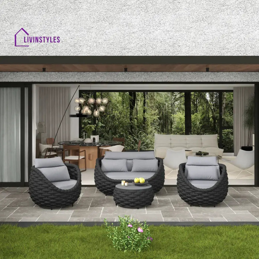 Eiva Outdoor Sofa Set 2 Seater 2 Single seater and 1 Center Table (Light Grey) Braided & Rope - Sofa Sets