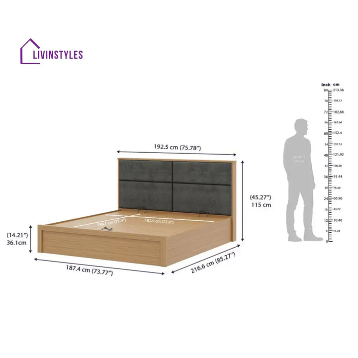 Ekaterina King Size Bed with Dark Grey Upholstered Headboard - with Hydraulic Storage