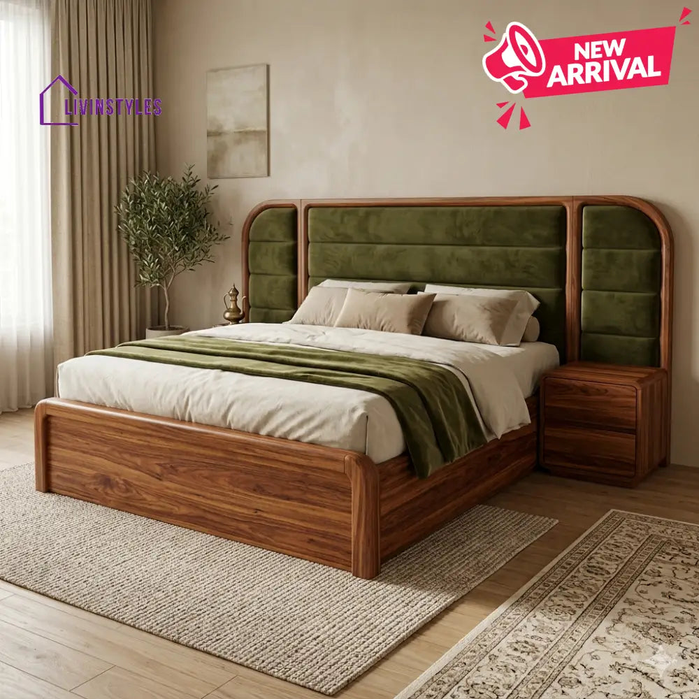 Ekaterina Premium Sheesham Wood Bed with Velvet Headboard