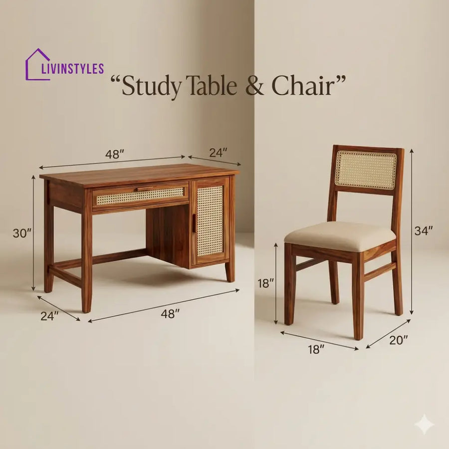 Ekaterina Sheesham Wood Study Table and Chair Set for Students | Kids | Adults
