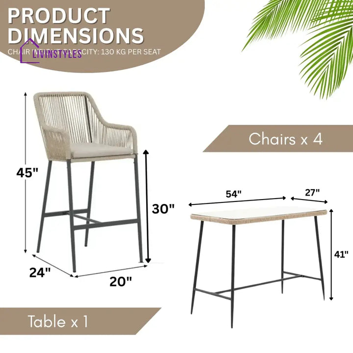 Ekatra Premium Outdoor Rope 5-Piece Bar Set With a High-Top Table - Bar Set