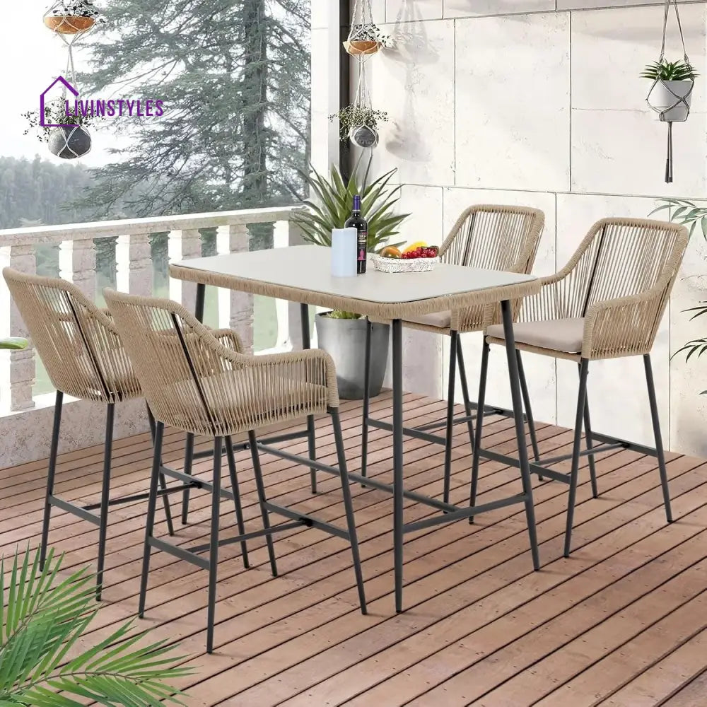 Ekatra Premium Outdoor Rope 5-Piece Bar Set With a High-Top Table - Bar Set