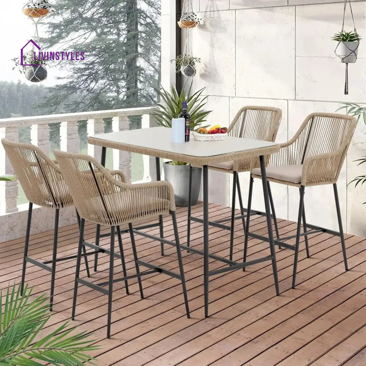 Ekatra Premium Outdoor Rope 5-Piece Bar Set With a High-Top Table - Bar Set