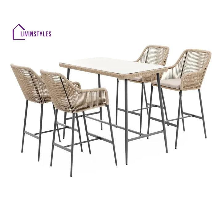 Ekatra Premium Outdoor Rope 5-Piece Bar Set With a High-Top Table - Bar Set